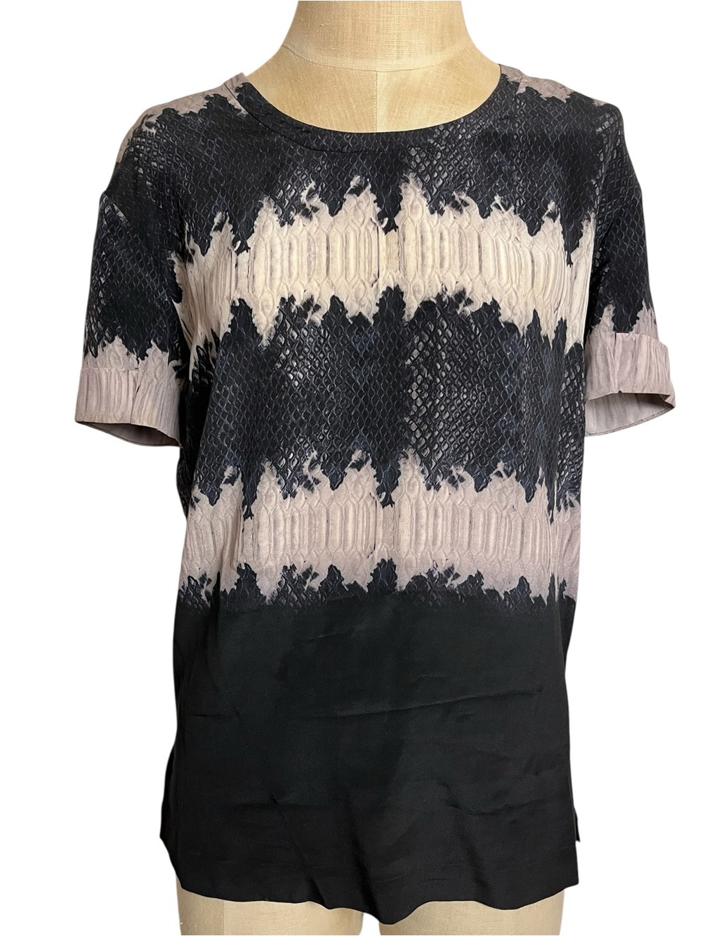 AllSaints Aroma Serpine Silk Top Snake Print Short Sleeve Blouse Size 4